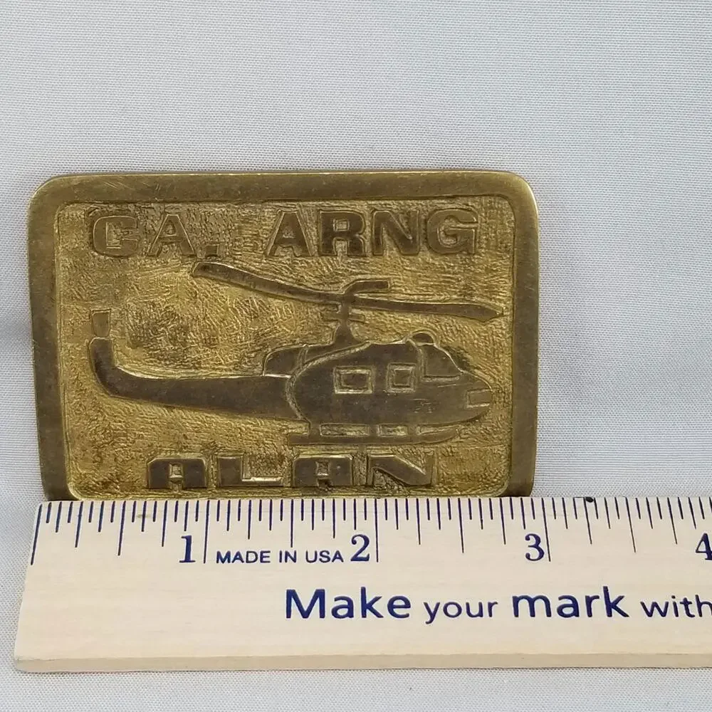 Vintage Belt Buckle Brass CA. Army National Guard ARNG Alan Helicopter‎ Chopper